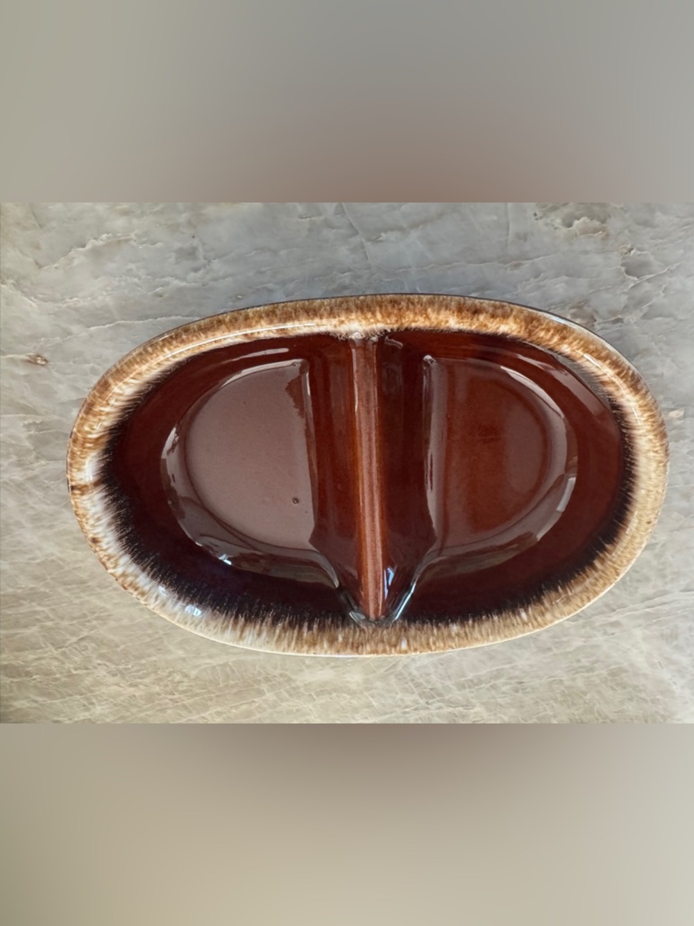 Vintage Hull Pottery Brown Drip Divided Serving Dish USA‎ MCM
